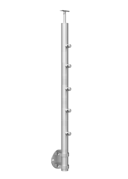Edelstahl Geländerpfosten Reling Seitenverankerung Ø42,4 Bauhöhe 1000mm mit Querstabhalter Ø12,0 Geländer V2A geschliffen K320